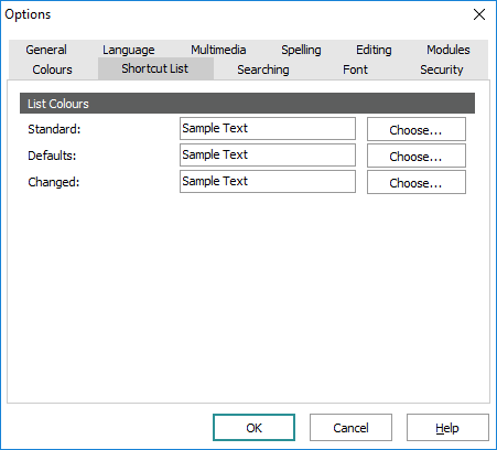 Shortcut List Options